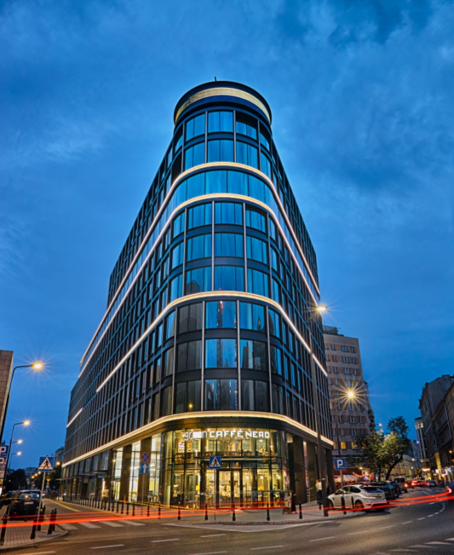 View of the office building by night