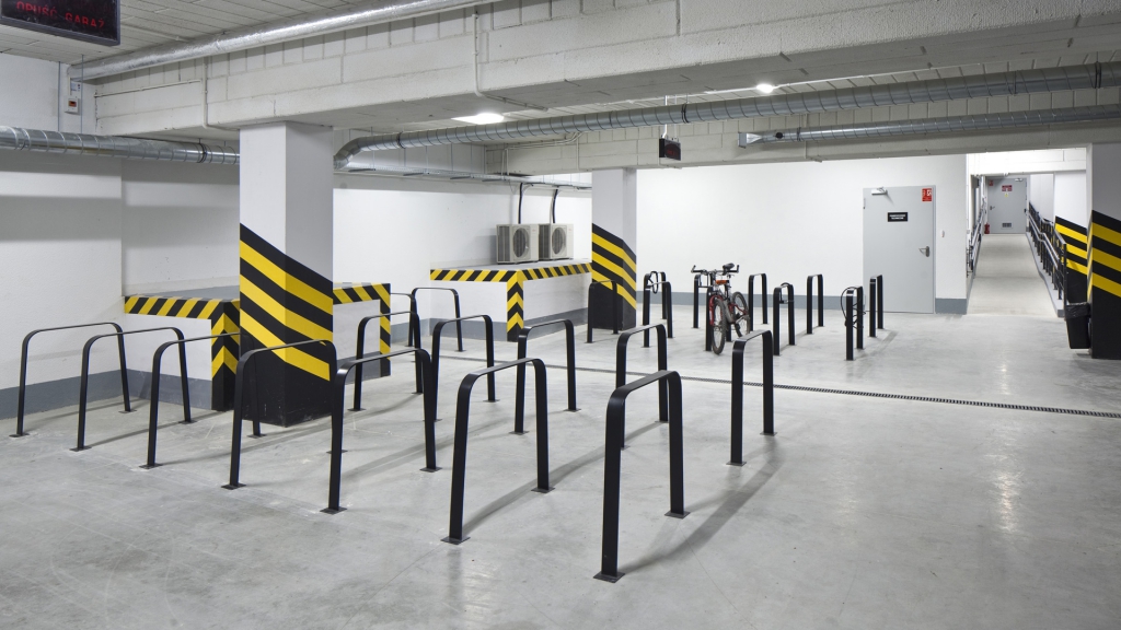 Cycle racks on the underground parking of the office building