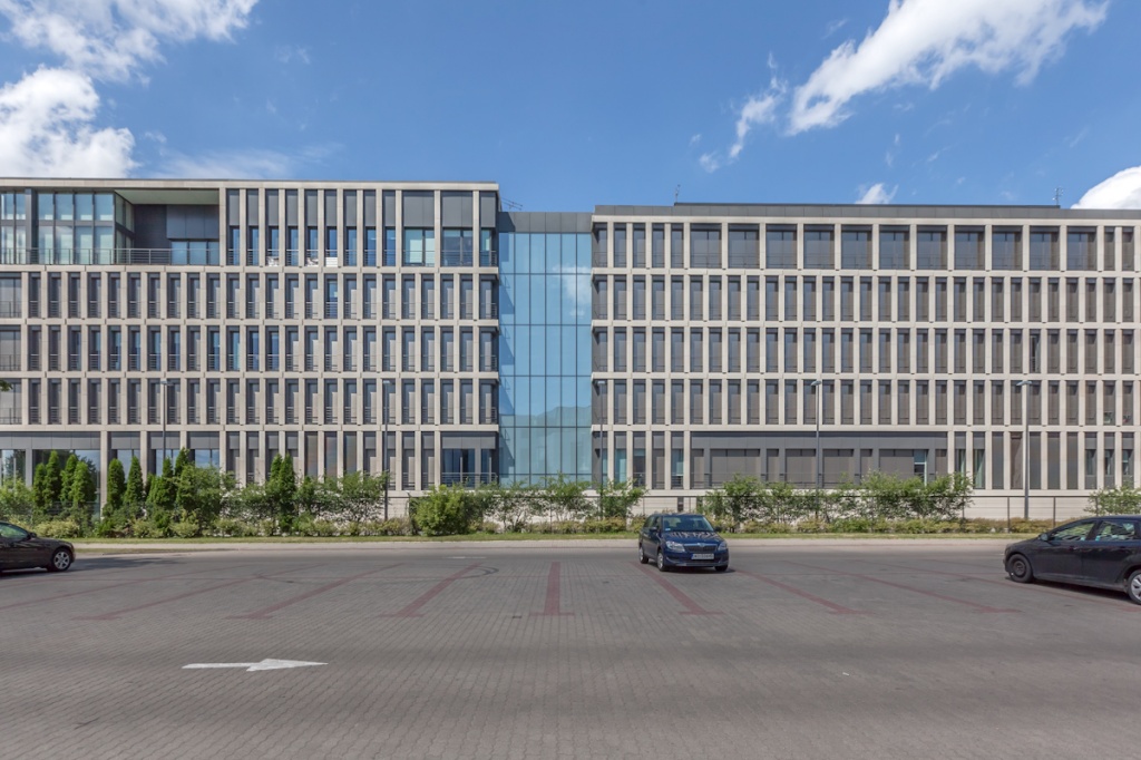 Elevation of the office building with space for rent