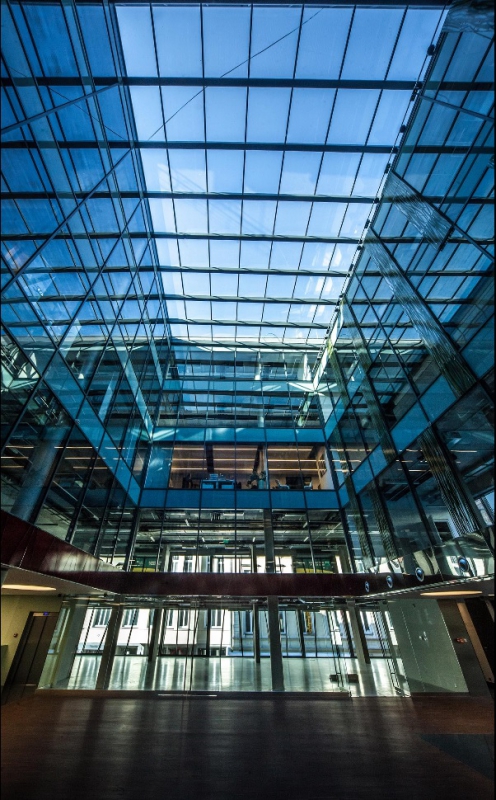 Glass interior in the office building