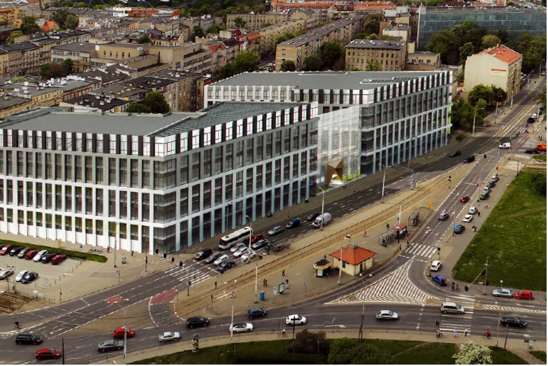 The view of the facade of the office building