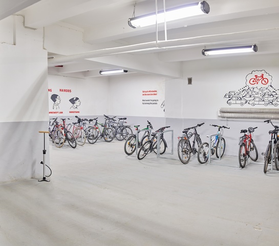 Parking stalls for bicycles in the building