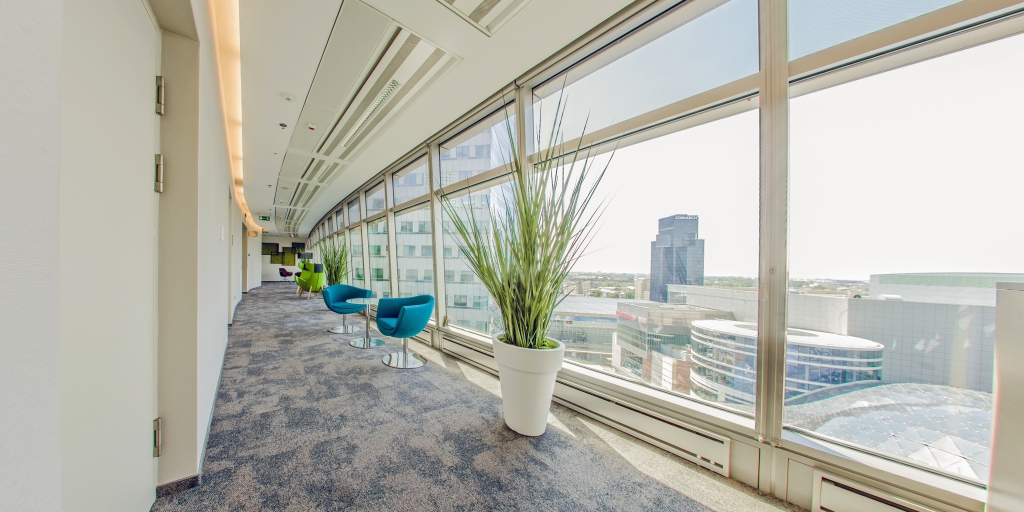 Corridor on the IX floor with the view of the city center