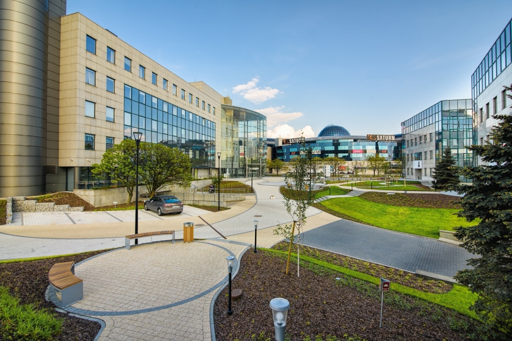 Green area outside of the building