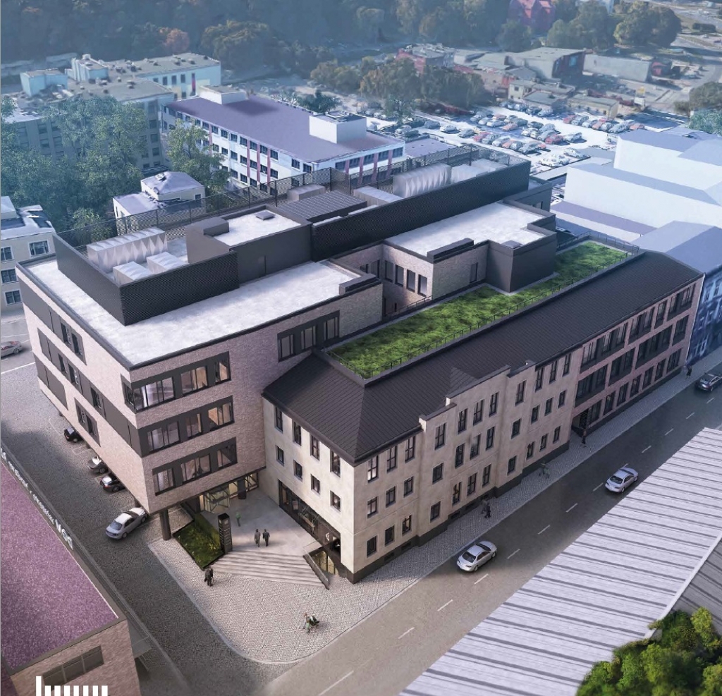 Widok na biurowiec z lotu ptaka - wizualizacja