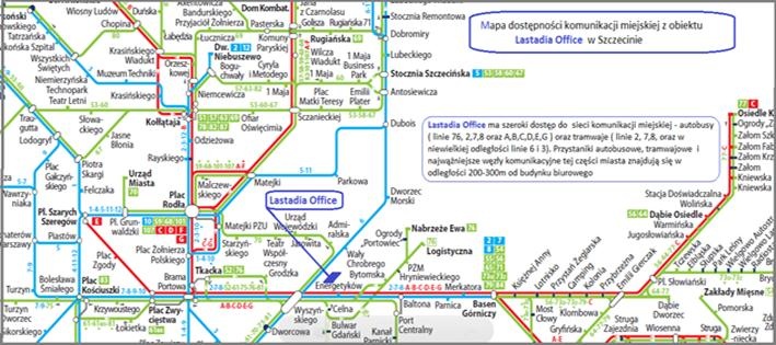 Mapa dostępności komunikacyjnej obiektu Lastadia