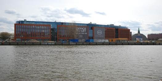 Office building facing the Odra river