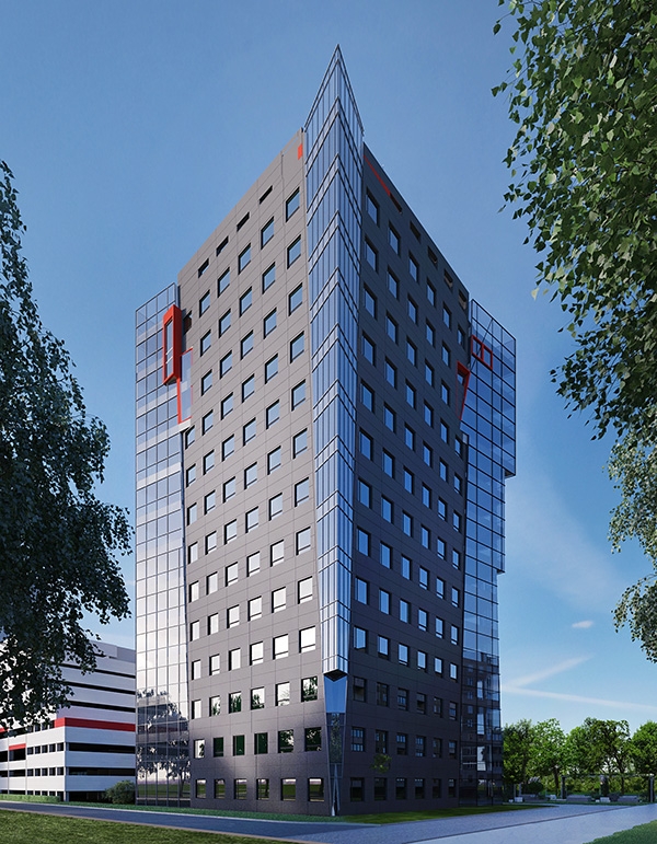 Widok na front budynku biurowego Millenium Tower IV