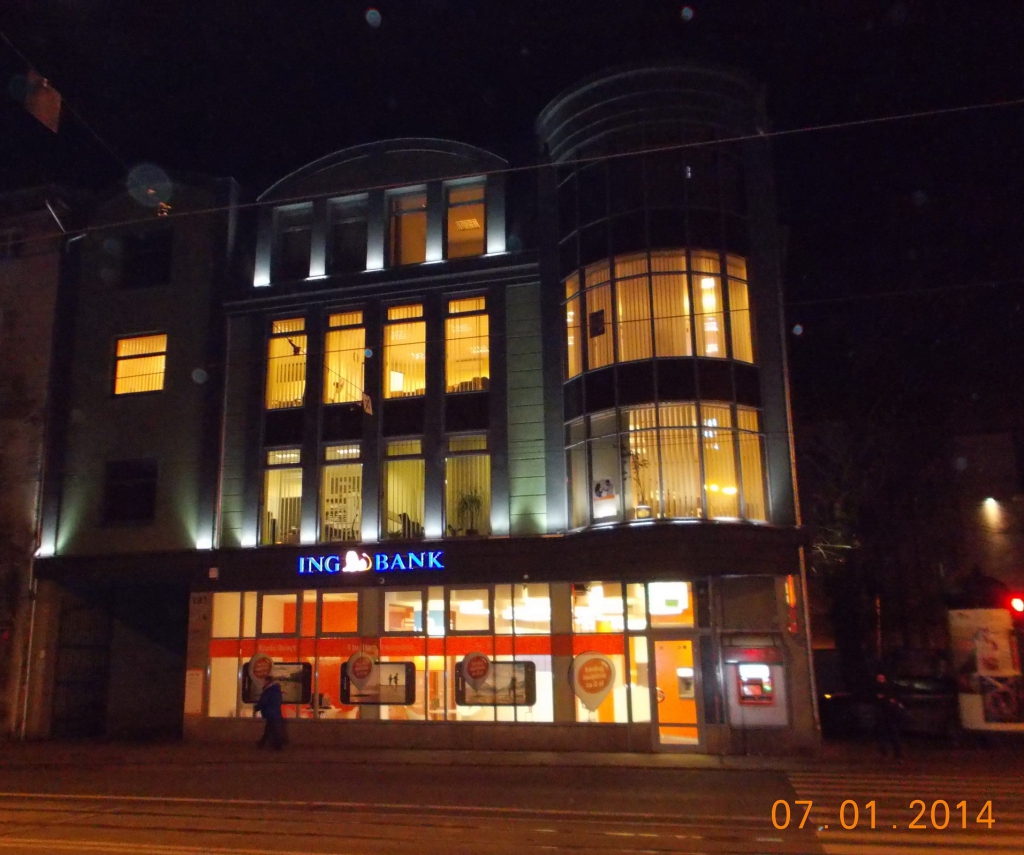 View of the building by night