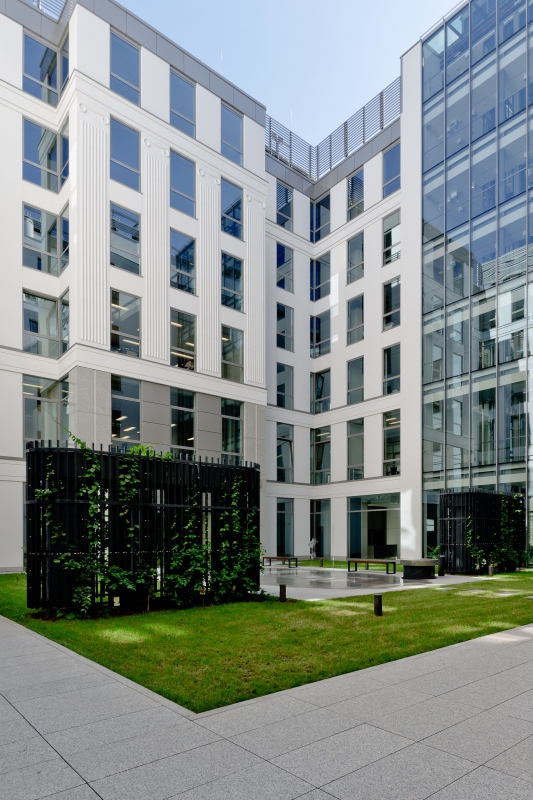 The patio inside the office building