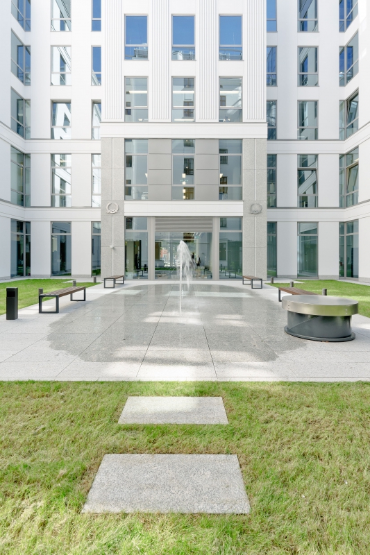 The patio inside the office building