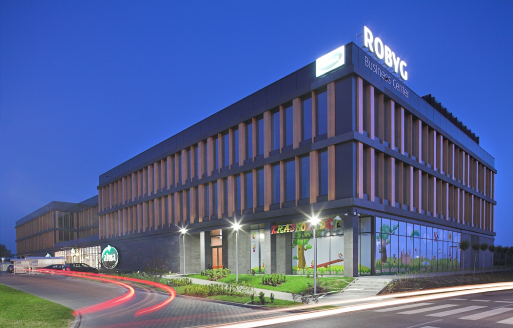 View of the office building by night