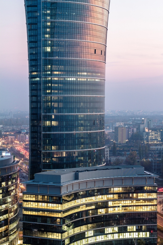 View of the office building by night