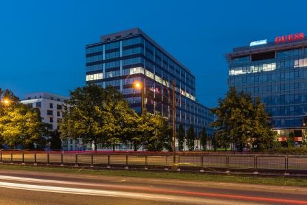 View of the office building by night